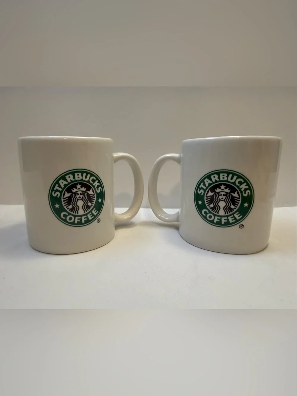 Set of2 Starbucks Ceramic Dining Coffee Mugs 2004 White W/Green MermaidLogo 8oz